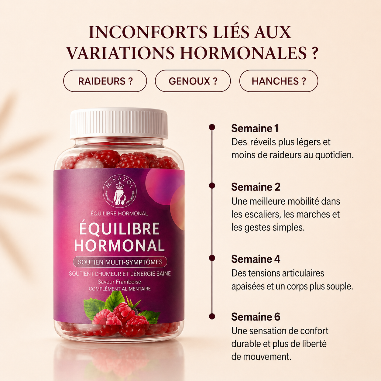 Mirazol — Gummies Équilibre Féminin & Confort Articulaire